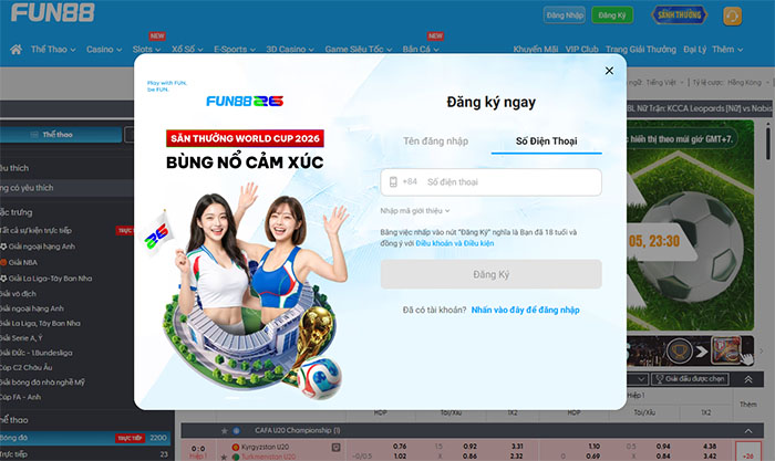 Cách đăng ký tài khoản Fun88?